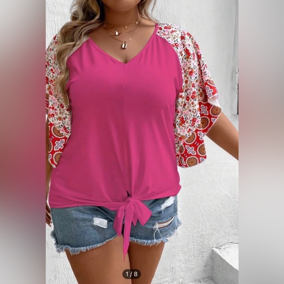 New Floral reglan Sleeve Pink Women's Top with tie knit size 3X 🌹🌺🌸 - Picture 1 of 2